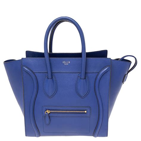 celine mini luggage handbag in blue tricolot|Celine luggage sizes.